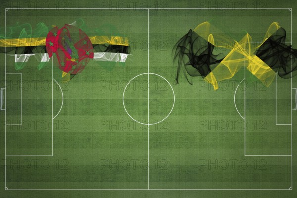 Dominica vs Jamaica Soccer Match, national colors, national flags, soccer field, football game, Competition concept, Copy space