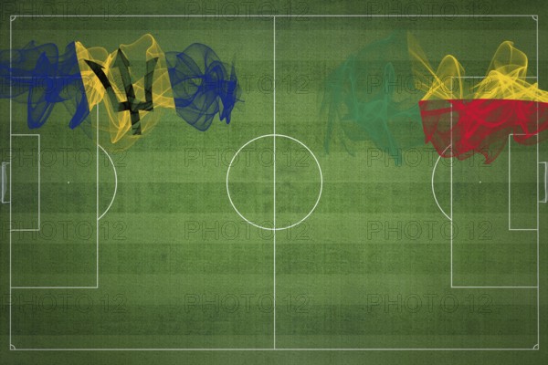 Barbados vs Benin Soccer Match, national colors, national flags, soccer field, football game, Competition concept, Copy space