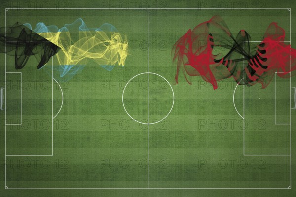 Bahamas vs Albania Soccer Match, national colors, national flags, soccer field, football game, Competition concept, Copy space
