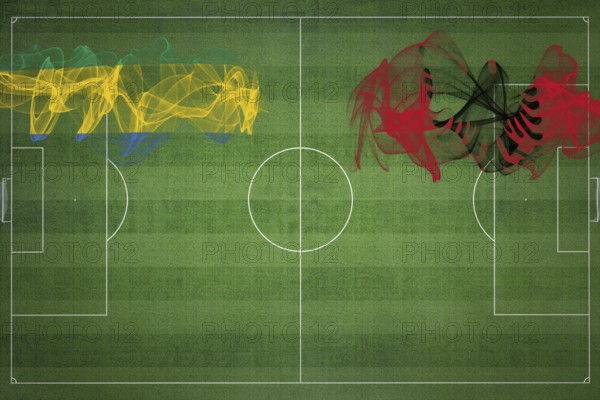 Gabon vs Albania Soccer Match, national colors, national flags, soccer field, football game, Competition concept, Copy space