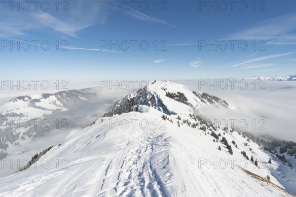 Fantastic snowshoe tour on the Hochgrat at the Nagelfluhkette in Allgau, Bavaria