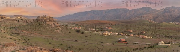 Sunset over a beautiful peaceful landscape of the Anti-Atlas mountains near Tirourgane, Morocco, Africa