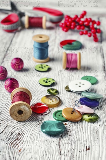 Set of bright beads, threads and decorative items for making jewellery