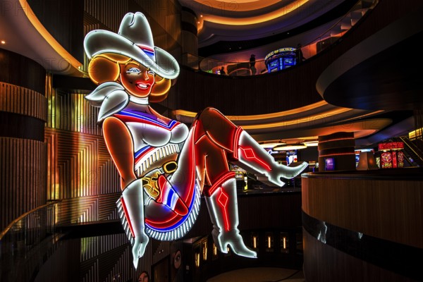 Vegas Vicky Cowgirl, Neon Art, Circa Hotel, Las Vegas, Nevada, USA, North America