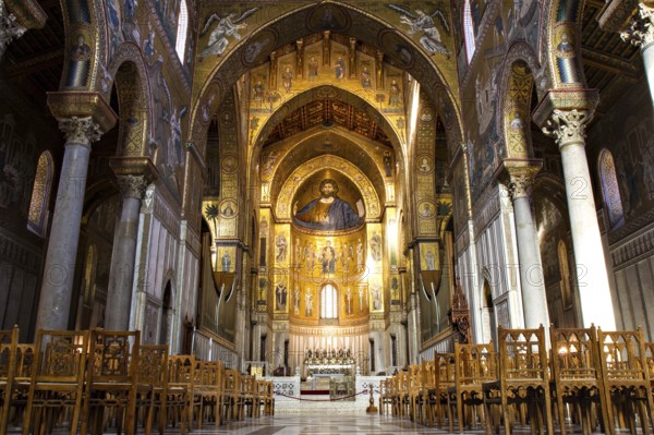 Interior view of Monreale Cathedral, Sicily, Italy, Europe