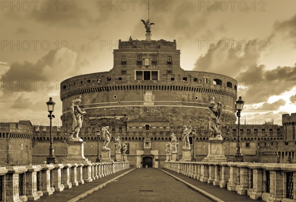 Rome old postcard, Castel Sant'Angelo, vintage style, retro texture