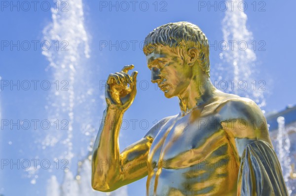 Gold statue in Peterhof, Saint-Petersburg, Russia, Europe