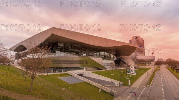 Munich, Germany, December 28, 2016: BMW museum building and street view, Europe