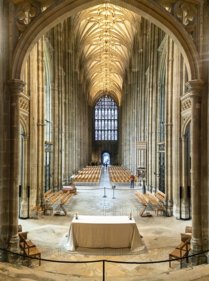 Canterbury, United Kingdom, 10 September, 2022: view of the central nave inside the historic Canterbury Cathedral, Europe
