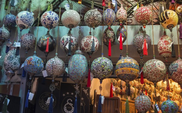 Colorful turkish ceramic balls as souvenirs at street market