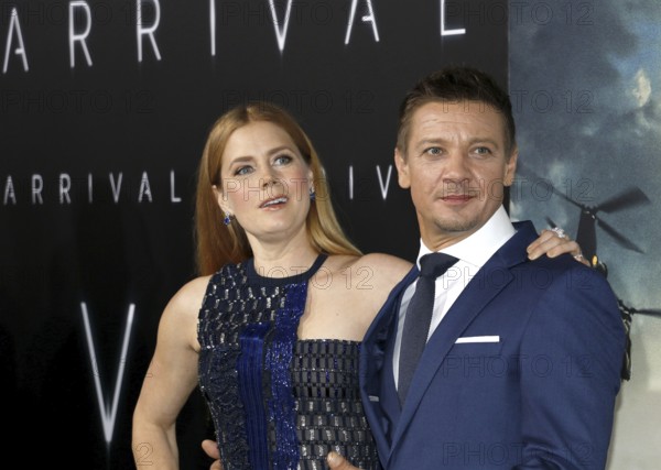 Jeremy Renner and Amy Adams at the Los Angeles premiere of 'Arrival' held at the Regency Village Theater in Westwood, USA on November 6, 2016., Westwood, California, USA, North America