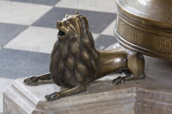 Candlestick, bronze lion, Saint, Saint