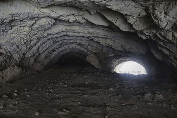 Mudslide destroyed tunnel and road. Natural disaster in mountains in gorge