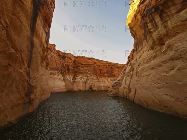 Lake Powell is based on Colorado River with a great view on the canyoon. Beautiful canyon and lonely rocks on the Lake Powell, Utah