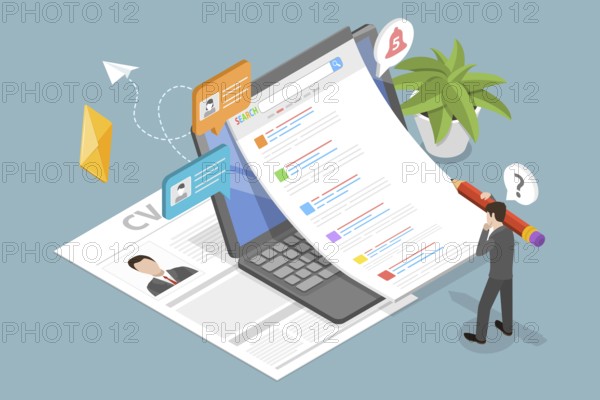 3D Isometric Flat Illustration of Job Seeker, Applying for Job, Hiring Competition