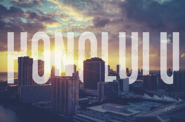 Vintage Retro Style Photo Of The Honolulu, Hawaii With Text