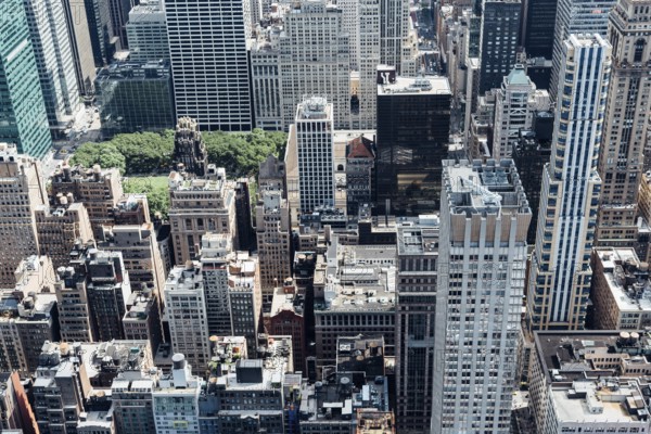 New York City, USA, June 25, 2018: Aerial view of the Midtown of Manhattan from Empire State Building. Economy, business and travel concepts, North America