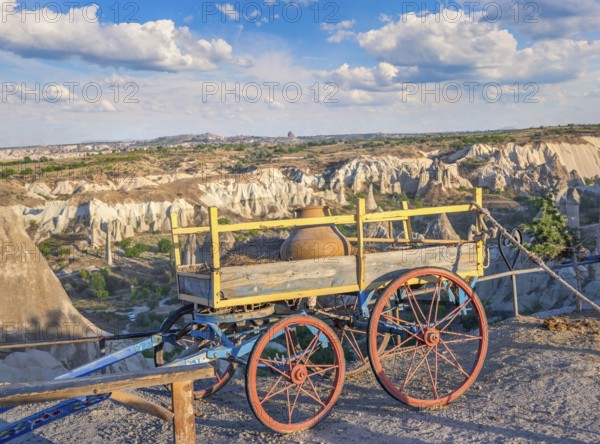 Old wooden cart in the Valley of love in Cappadocia, Turkey, Asia