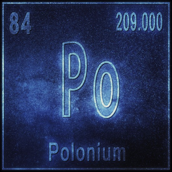Polonium chemical element, Sign with atomic number and atomic weight, Periodic Table Element