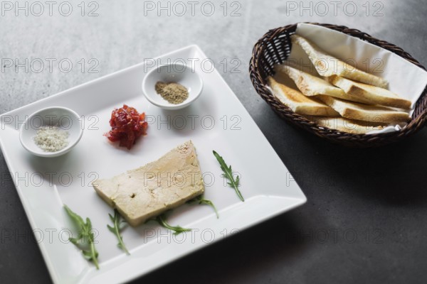 French traditional foie gras pate and toast starter set