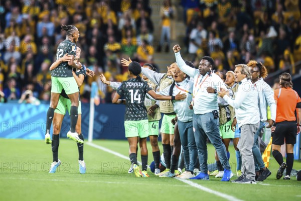 BRISBANE, AUSTRALIA, JULY 27: Uchenna KANU of Nigeria celebrates scoring as Australia plays Nigeria at the FIFA Women's World Cup Australia New Zealand 2023 at Brisbane Stadium on July 27, 2023