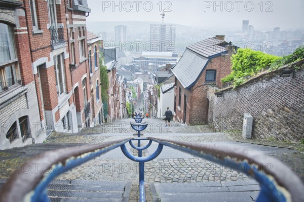 Liege, Belgium, June 2021: Famous Montagne de Bueren stairs in Liege, Belgium. 374 steps staircase, Europe