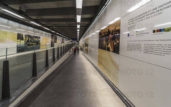 Koekelberg, Brussels Capital Region, Belgium, 09 25 2019 The pedestrian hallway of the metro and tramway hub of the Elisabeth Simonis public transport station, Europe