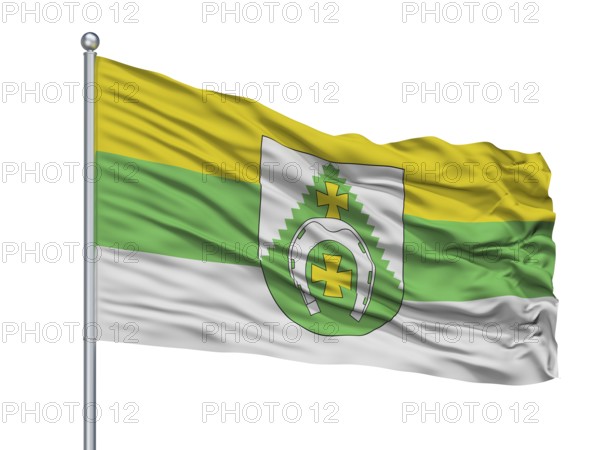 Klicau City Flag On Flagpole, Country Belarus, Isolated On White Background, 3D Rendering