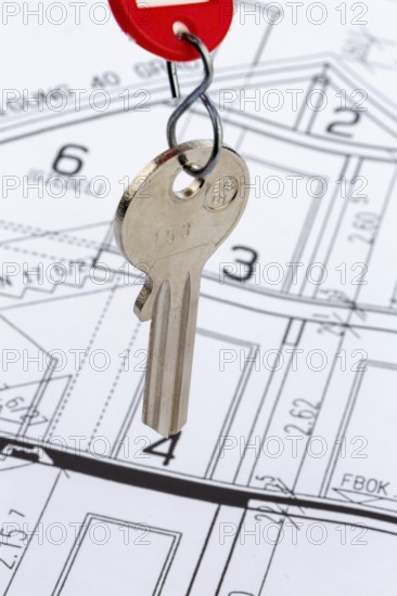 An architect's construction plan with the key to a flat or a new house Austria