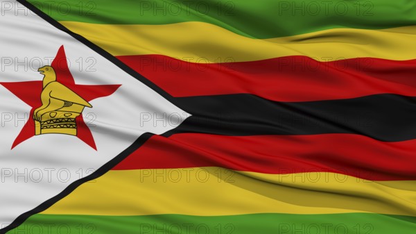 Closeup Zimbabwe Flag, Waving in the Wind, High Resolution