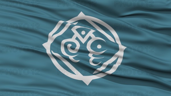 Closeup of Tottori Flag, Capital of Japan Prefecture, Waving in the Wind, High Resolution