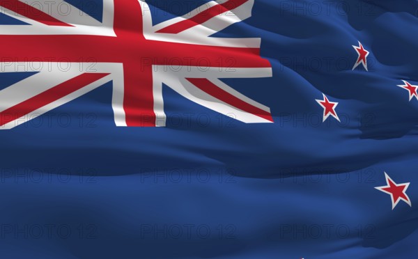 Fluttering flag of Zealand on the wind