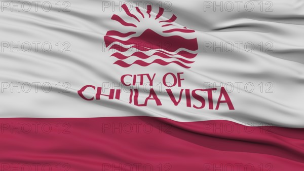 Closeup of Chula Vista City Flag, Waving in the Wind, California State, United States of America