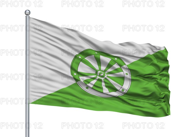 Eniseysk City Flag On Flagpole, Country Russia, Isolated On White Background