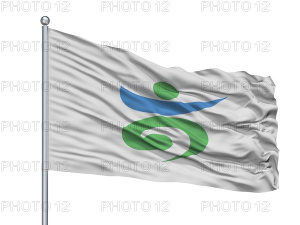 Takaoka City Flag On Flagpole, Country Japan, Toyama Prefecture, Isolated On White Background