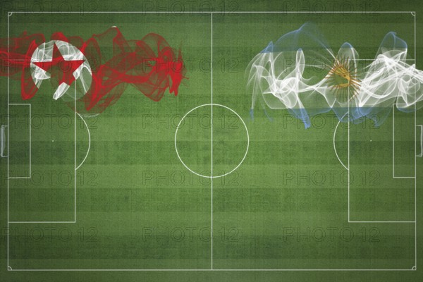 North Korea vs Argentina Soccer Match, national colors, national flags, soccer field, football game, Competition concept, Copy space