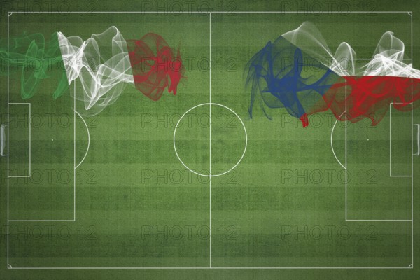 Italy vs Czech Republic Soccer Match, national colors, national flags, soccer field, football game, Competition concept, Copy space