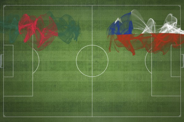 Bangladesh vs Chile Soccer Match, national colors, national flags, soccer field, football game, Competition concept, Copy space