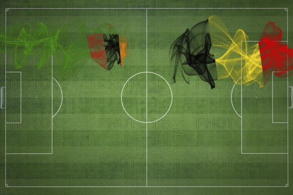 Zambia vs Belgium Soccer Match, national colors, national flags, soccer field, football game, Competition concept, Copy space