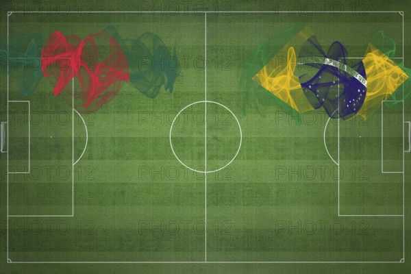 Bangladesh vs Brazil Soccer Match, national colors, national flags, soccer field, football game, Competition concept, Copy space