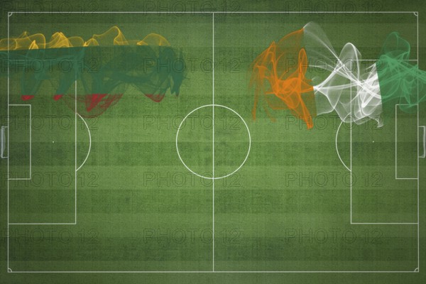 Lithuania vs Ivory Coast Soccer Match, national colors, national flags, soccer field, football game, Competition concept, Copy space