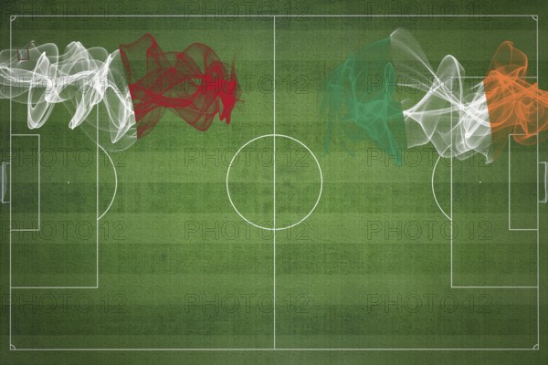 Malta vs Ireland Soccer Match, national colors, national flags, soccer field, football game, Competition concept, Copy space