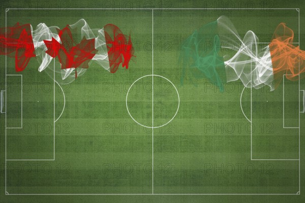 Canada vs Ireland Soccer Match, national colors, national flags, soccer field, football game, Competition concept, Copy space