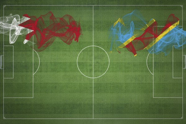 Bahrain vs DR Congo Soccer Match, national colors, national flags, soccer field, football game, Competition concept, Copy space