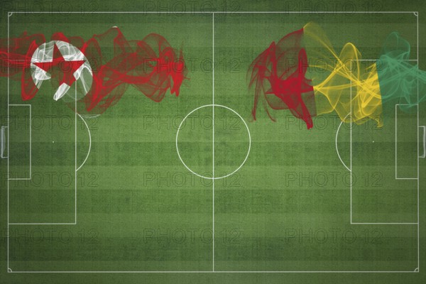 North Korea vs Guinea Soccer Match, national colors, national flags, soccer field, football game, Competition concept, Copy space