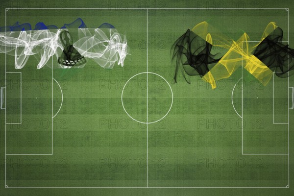 Lesotho vs Jamaica Soccer Match, national colors, national flags, soccer field, football game, Competition concept, Copy space