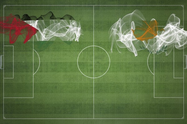 Palestine vs Cyprus Soccer Match, national colors, national flags, soccer field, football game, Competition concept, Copy space