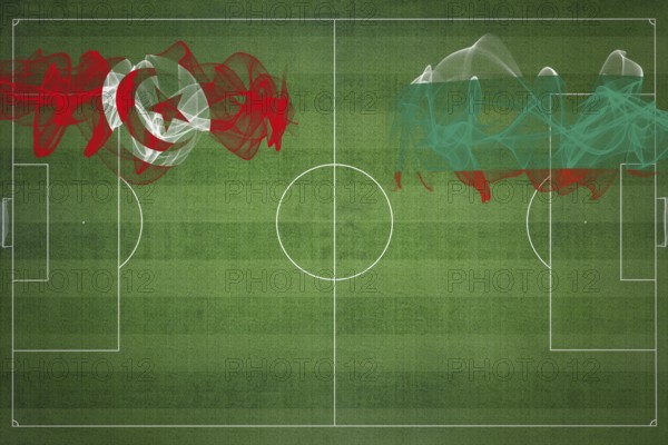 Tunisia vs Bulgaria Soccer Match, national colors, national flags, soccer field, football game, Competition concept, Copy space
