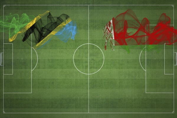 Tanzania vs Belarus Soccer Match, national colors, national flags, soccer field, football game, Competition concept, Copy space