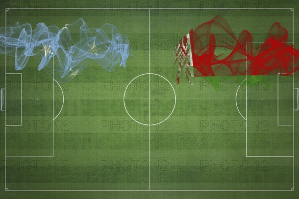 Micronesia vs Belarus Soccer Match, national colors, national flags, soccer field, football game, Competition concept, Copy space